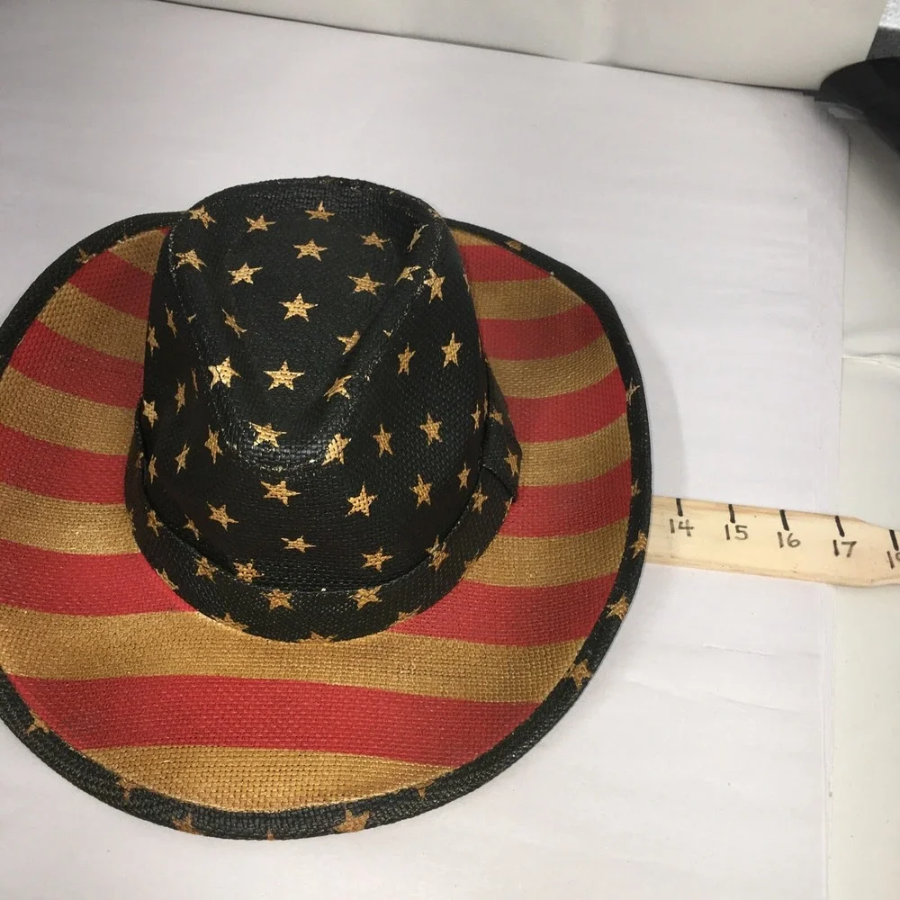 American Flag Cowboy Hat,Striped Western Tea-Stained USA Shape-It Brim
